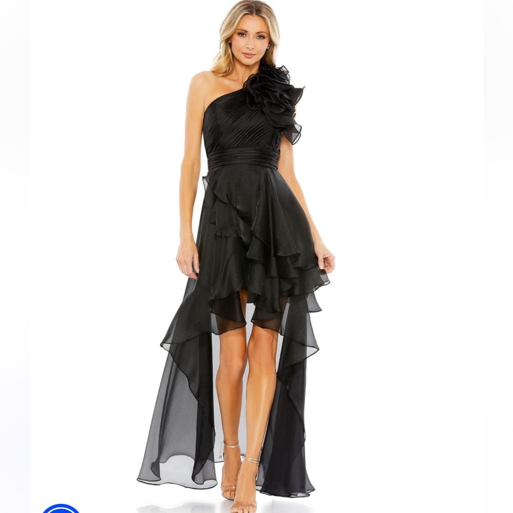 NWT | Mac Duggal A49527 Black One Shoulder Ruffle High Low Sz 4